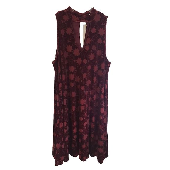 Vtg 90s Y2K Velvet Floral A-line Skater Dress Sleeveless Grunge Boho Maroon Sz S - Picture 1 of 8